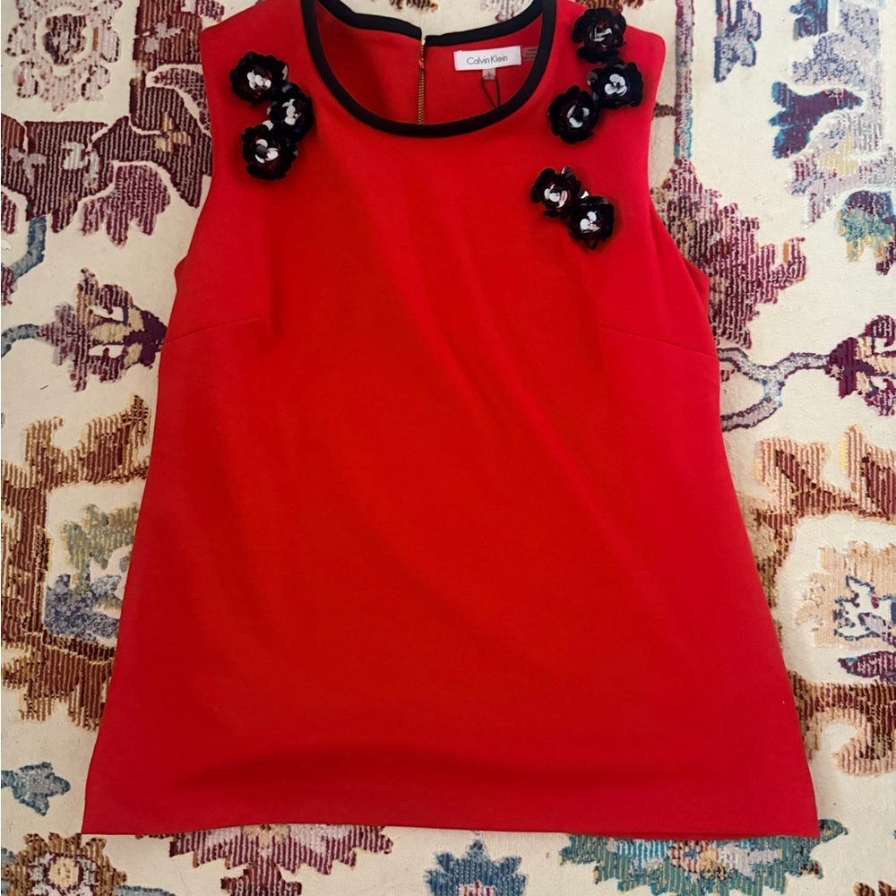 Calvin Klein Red Kids Dress with Black Floral Accents